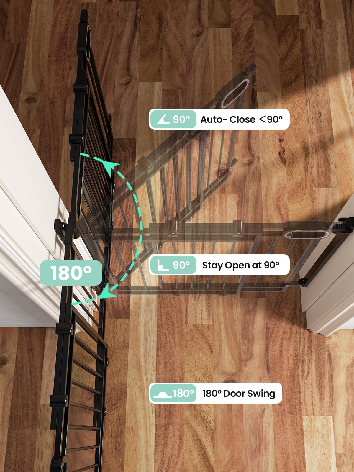 Black indoor stair gate by GROWNSY suitable for doorways and stairs.