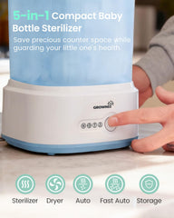 GROWNSY blue sterilizer with drawer open for easy loading