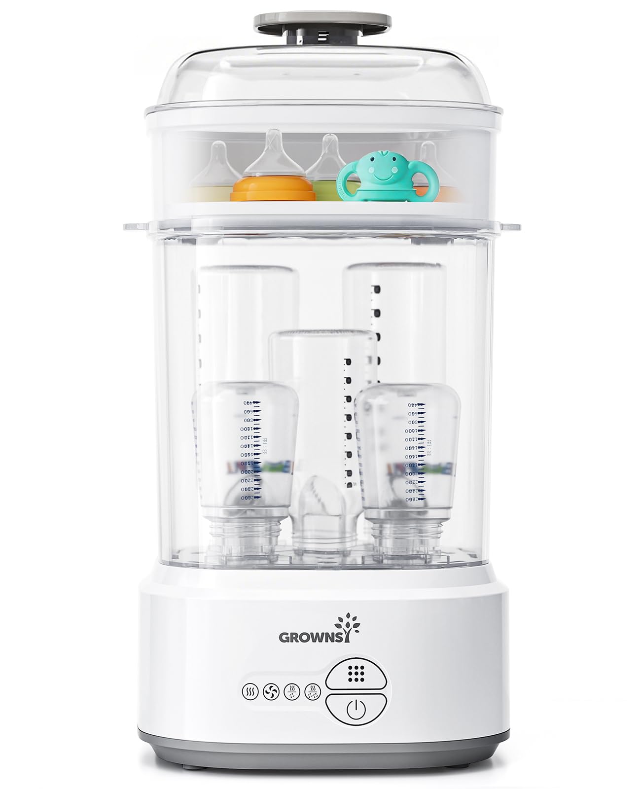 GROWNSY Bottle Sterilizer Dryer front view, compact design saves counter space.