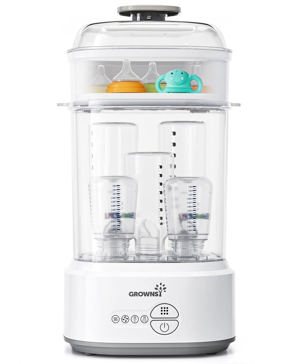 GROWNSY Bottle Sterilizer Dryer front view, compact design saves counter space.
