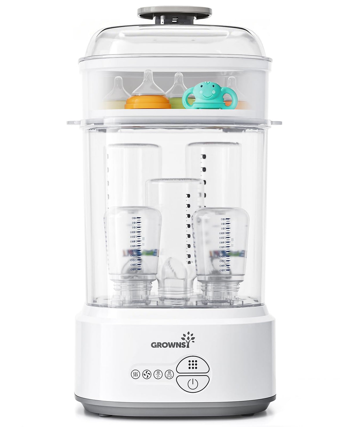 GROWNSY Bottle Sterilizer Dryer front view, compact design saves counter space.