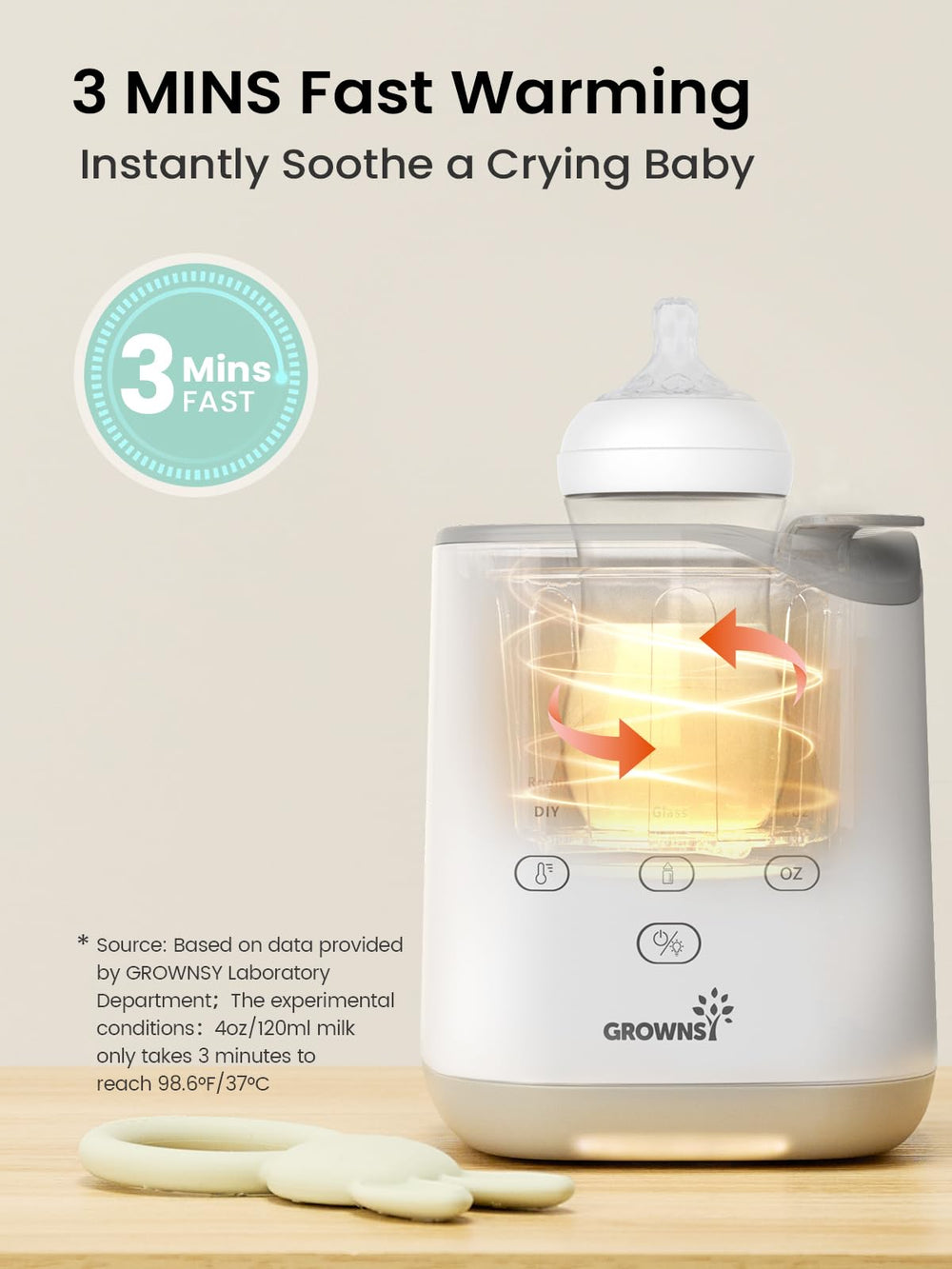 Grownsy bottle warmer night light enabled for safe midnight feeds