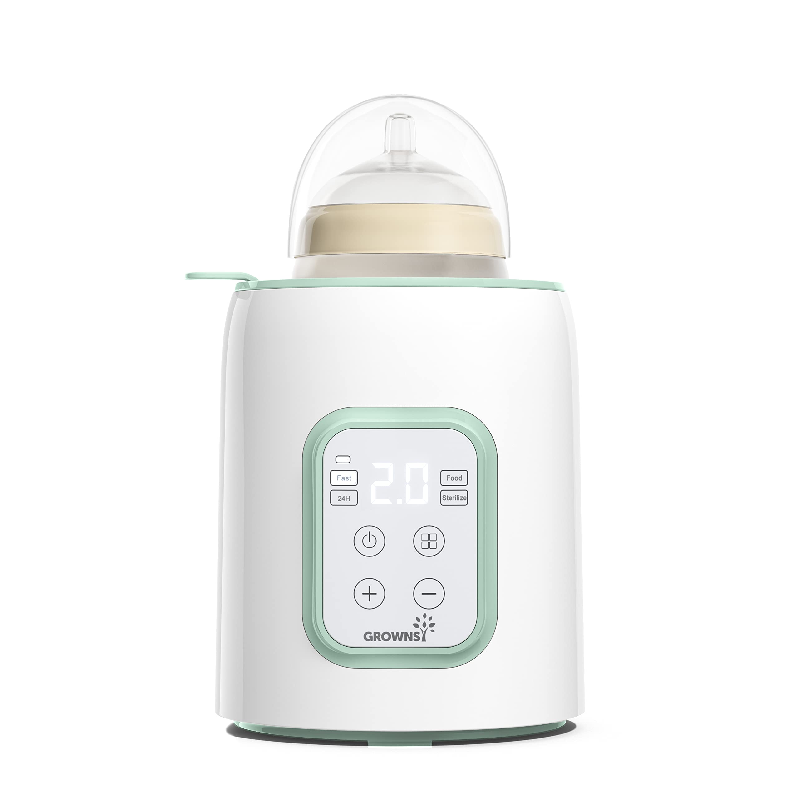 Grownsy bottle warmer front view, compact design for night feeds