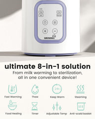Grownsy Bottle Warmer warms milk quickly to 98.6°F for feeding