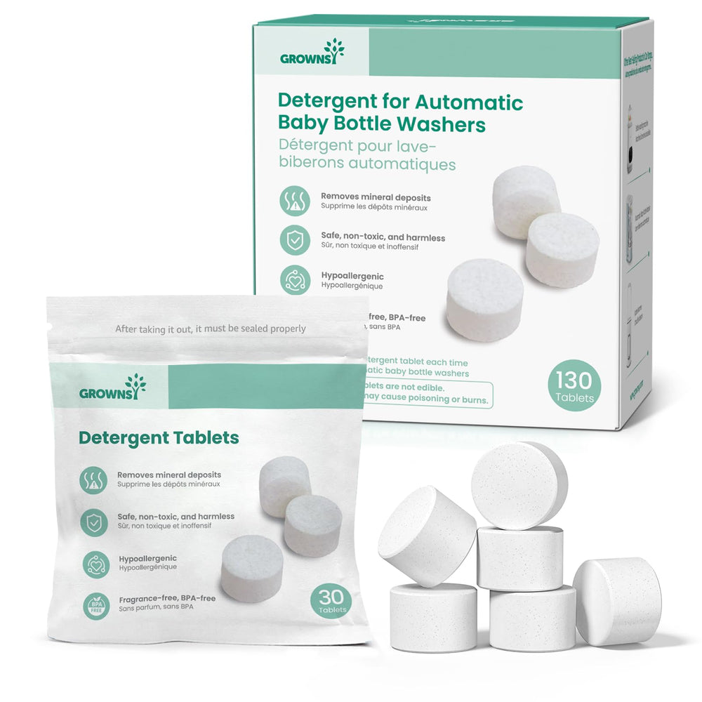 GROWNSY bottle washer tablets packaging provides deep cleaning for baby bottles and accessories.