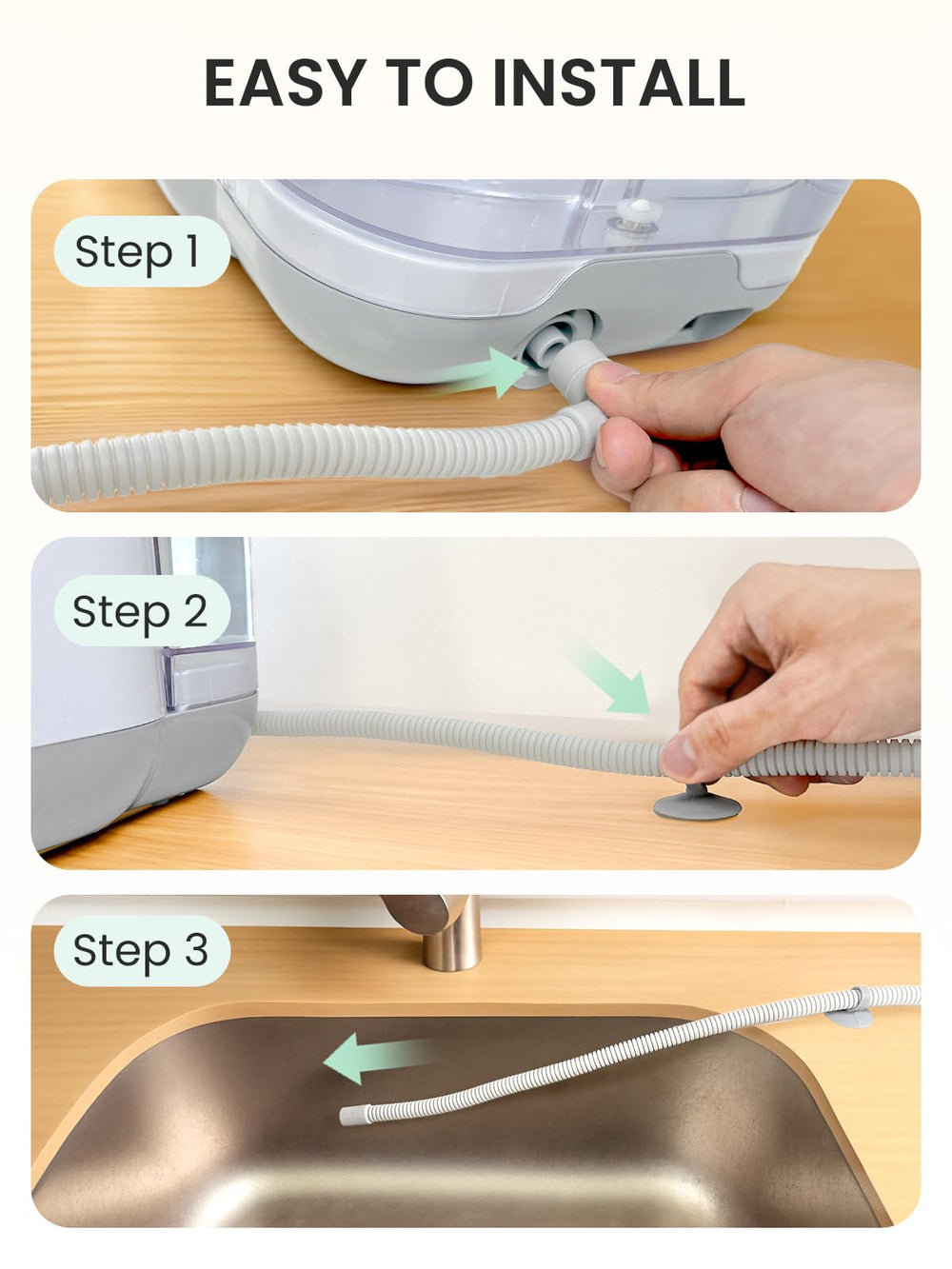 GROWNSY drain hose flexible installation for precise positioning.