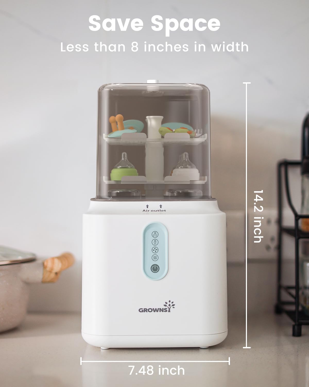 Grownsy 30-minute drying cycle leaves items dry and ready.