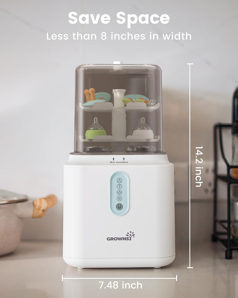 Grownsy 30-minute drying cycle leaves items dry and ready.