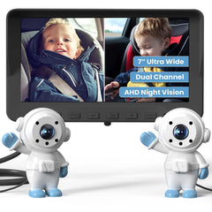 GROWNSY dual-camera-monitor provides clear dual-view backseat visibility for two kids.