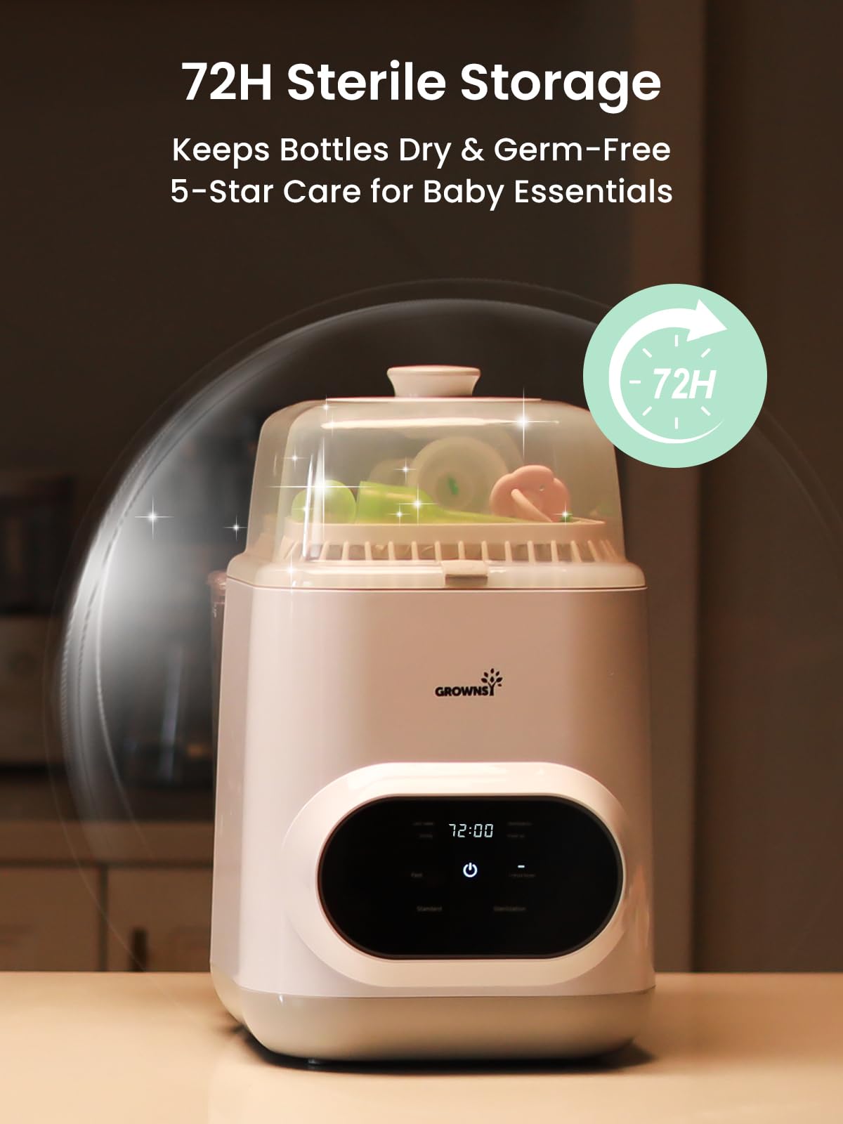 Grownsy EaseClean includes 60 detergent tablets for easy cleaning.