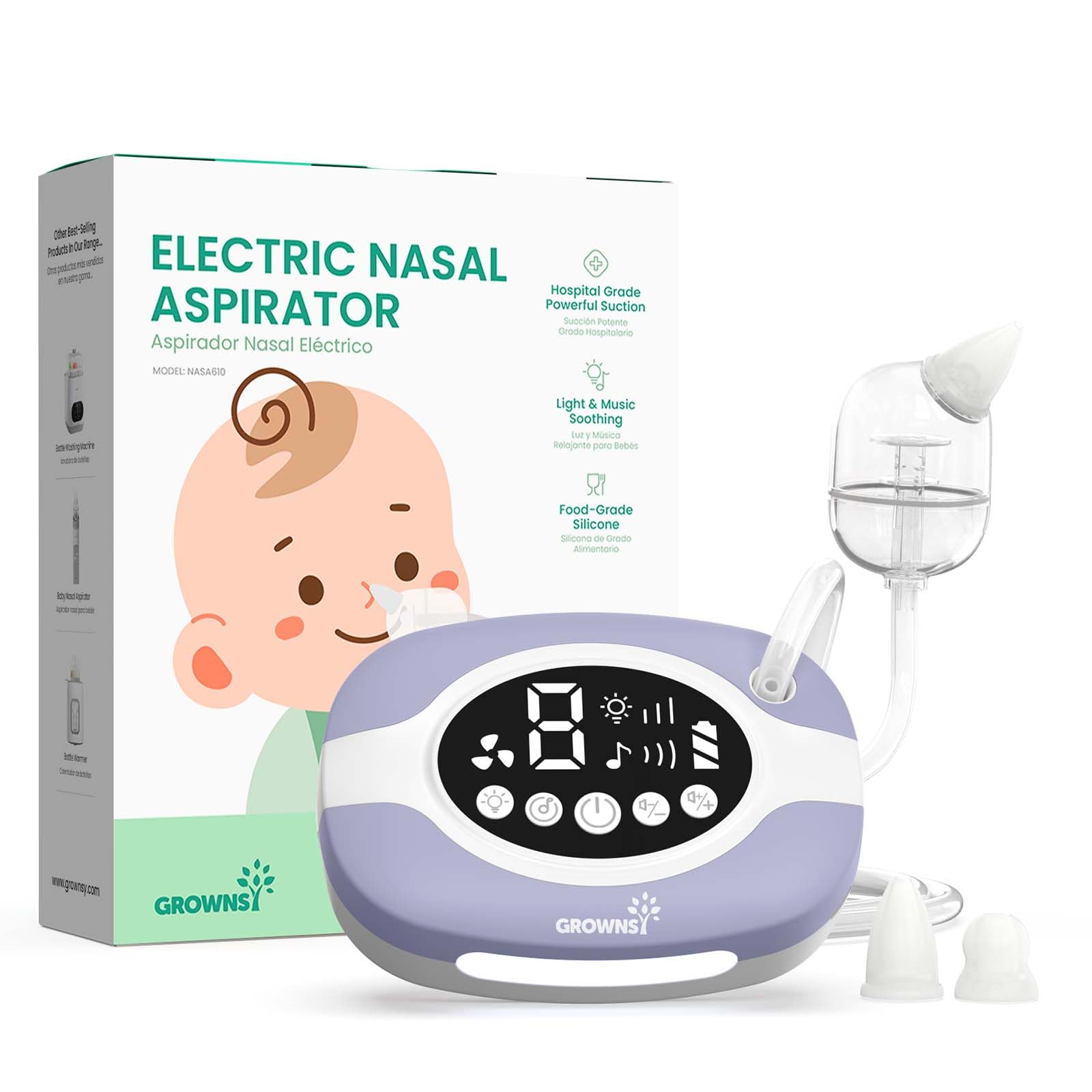 GROWNSY Electric Nose Suction for Baby in purple, compact for on-the-go relief.