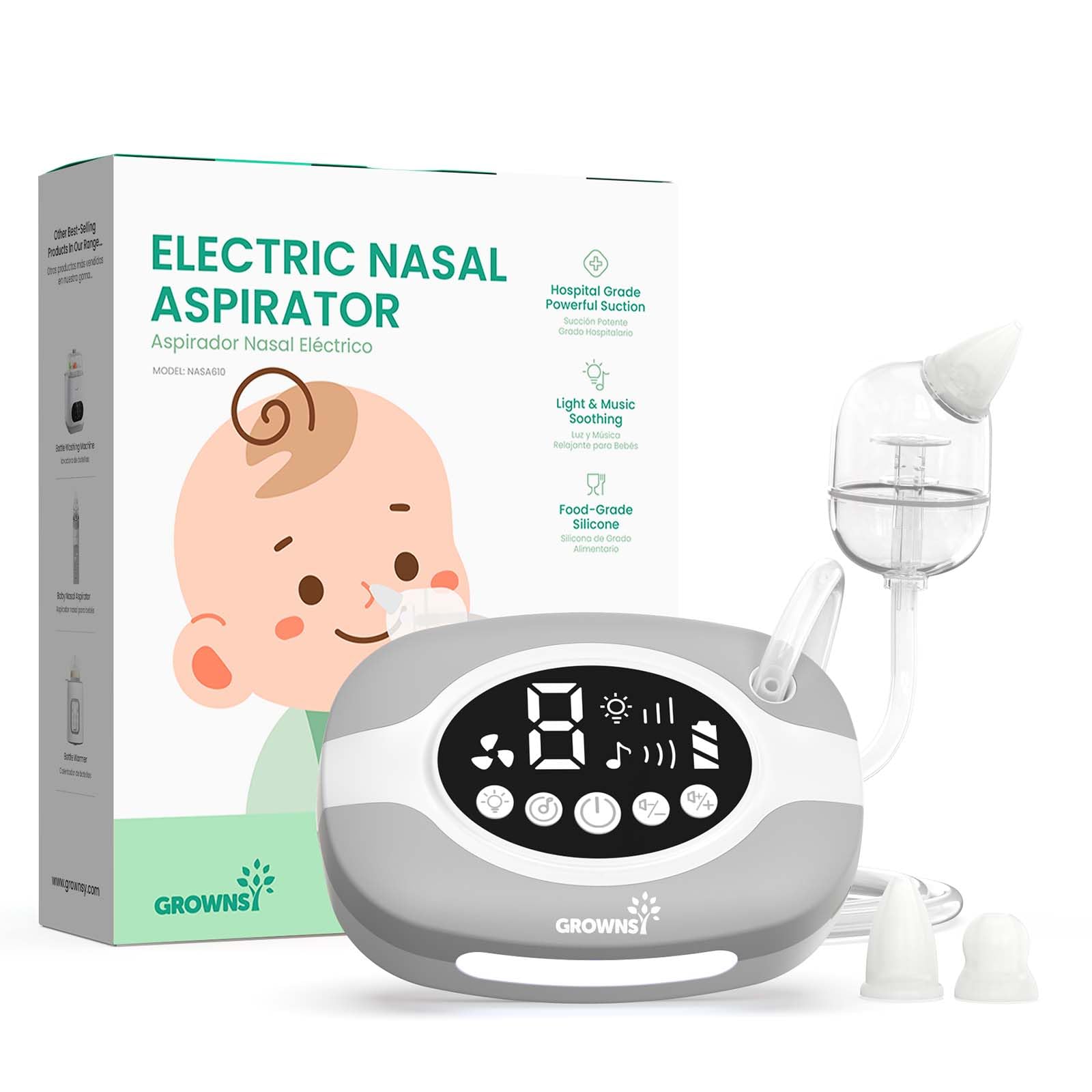 Grownsy electric nose suction for baby clears nasal passages gently.