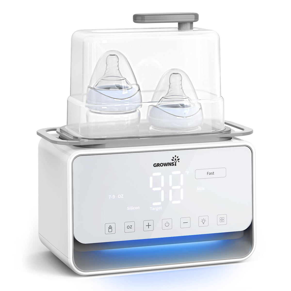 GROWNSY fast bottle warmer front view for quick feeding prep