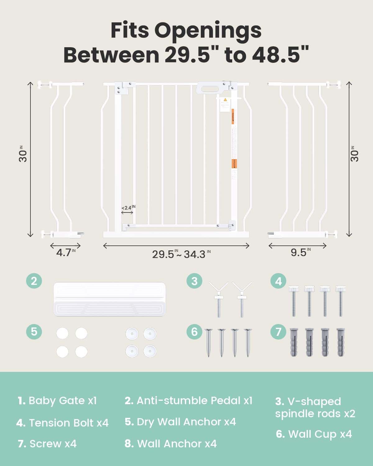 GROWNSY adjustable width 29.5-49.4 inches fits many openings