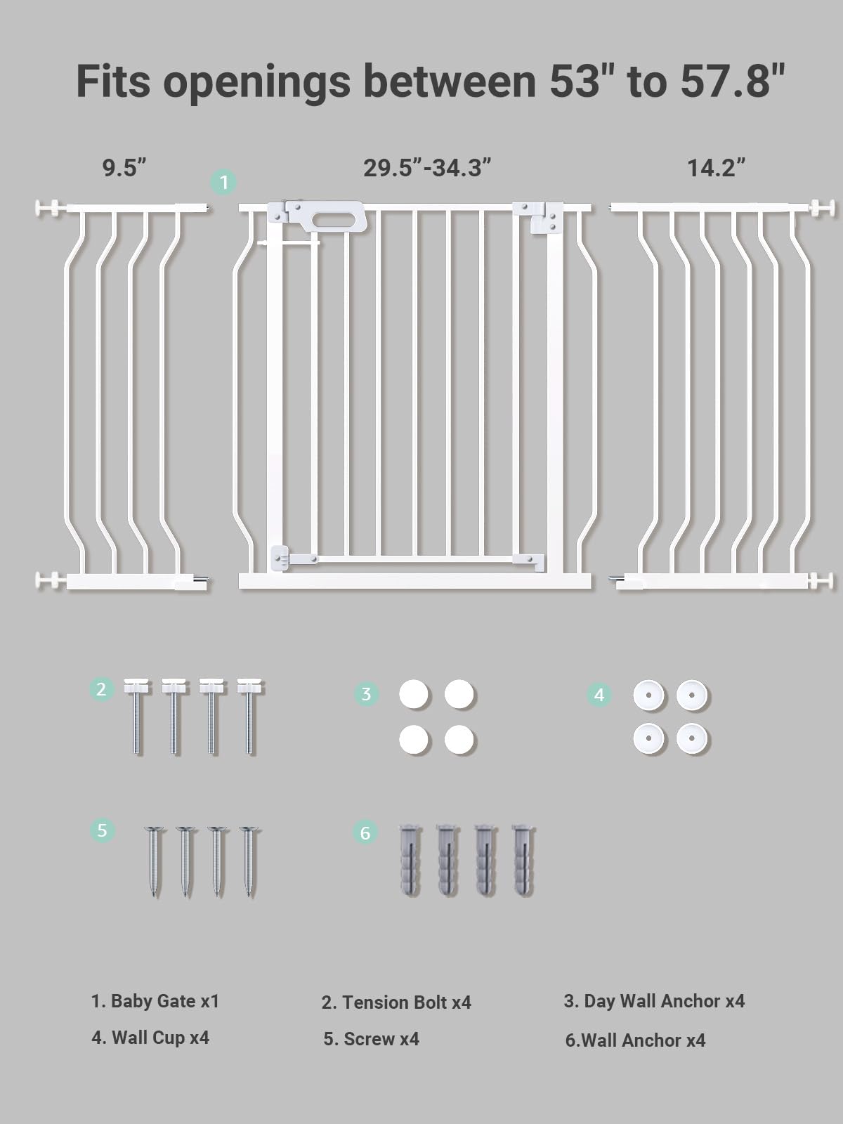 GROWNSY Mom's Choice Baby Gate adjustable width 53-57 inches fits multiple openings