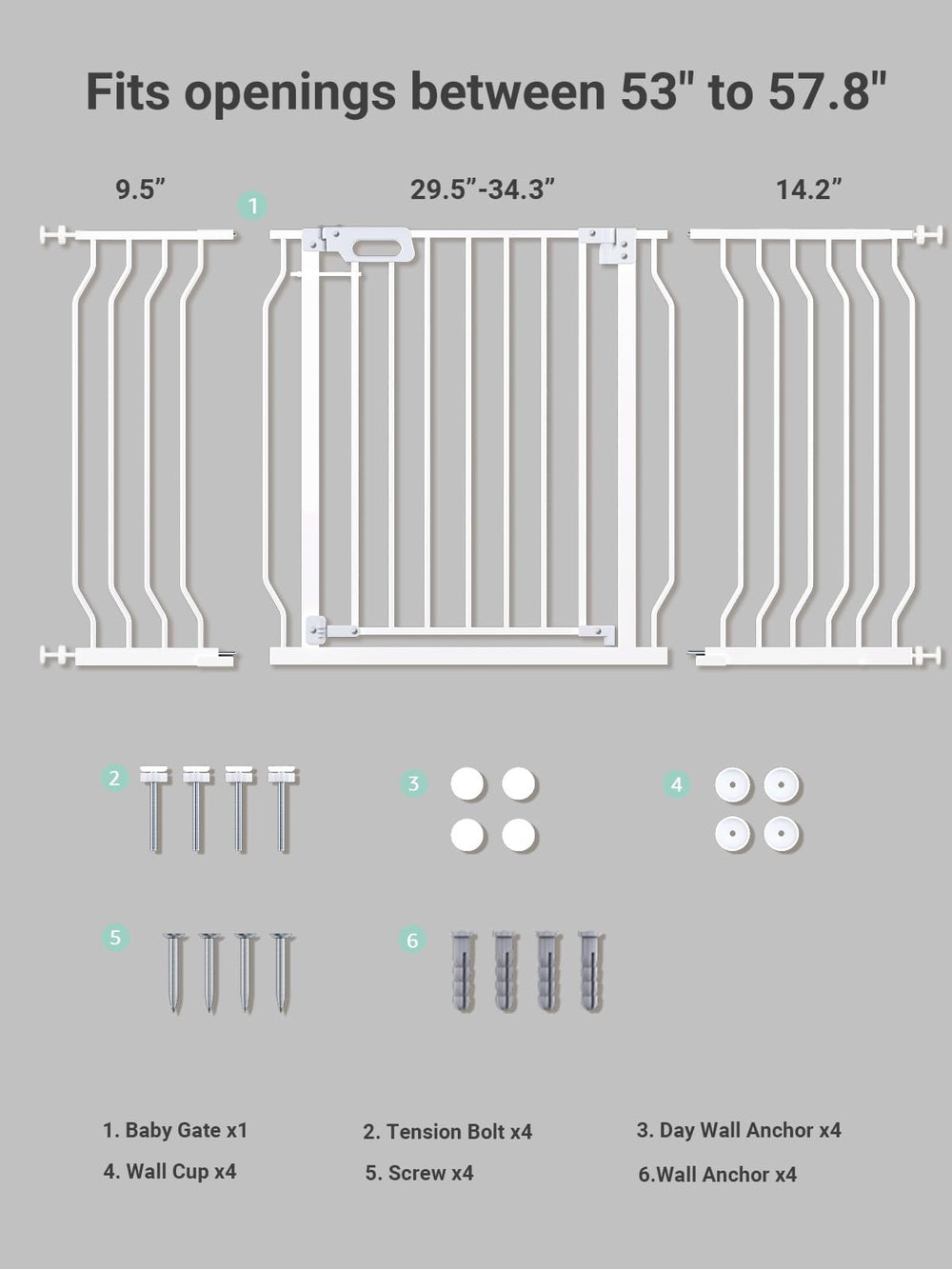 GROWNSY Mom's Choice Baby Gate adjustable width 53-57 inches fits multiple openings
