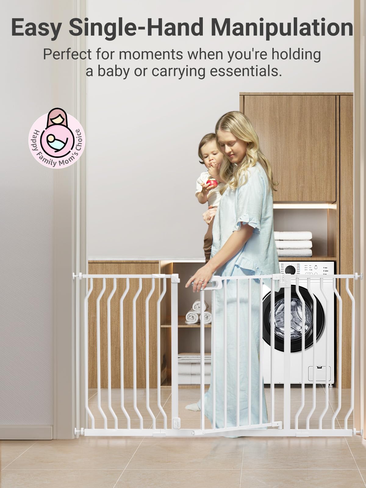 GROWNSY Mom's Choice Baby Gate features double-locking one-handed operation for quick control