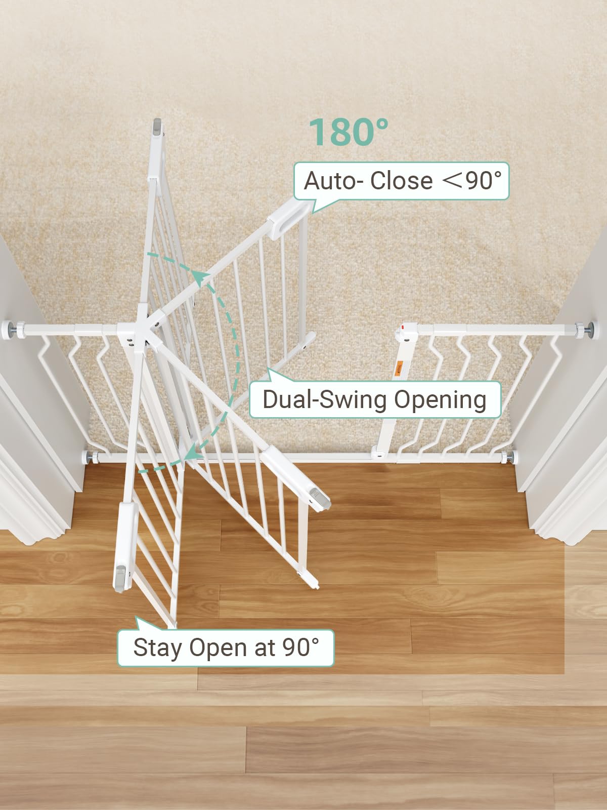 GROWNSY Mom's Choice Baby Gate walk-through design for easy passage between rooms