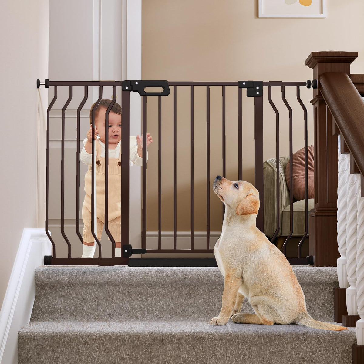 Grownsy Mom's Choice gate front view shows sturdy stair safety.