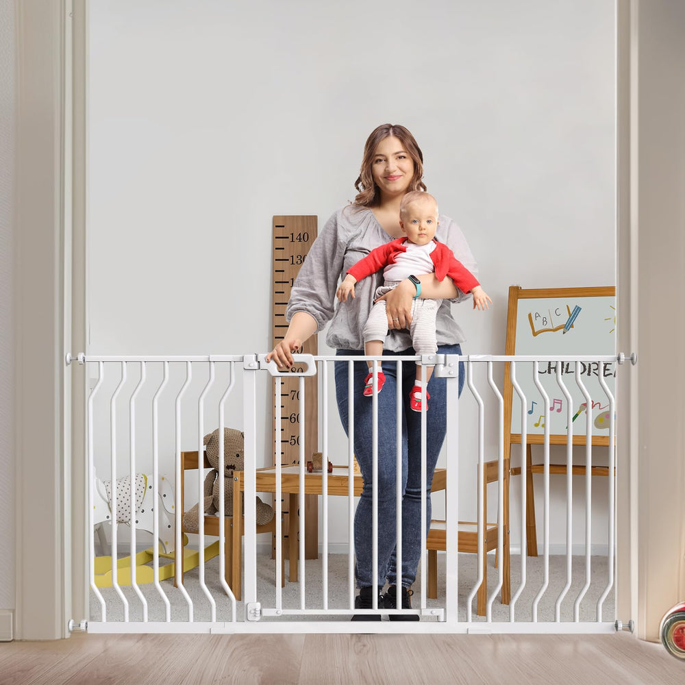 GROWNSY Mom's Choice gate on stairs with wall cups for secure installation.