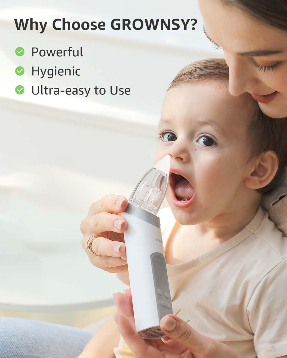 Grownsy nasal aspirator with light and music to soothe during cleaning