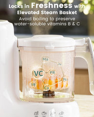 GROWNSY nutrient preserving steaming basket protects vitamins during cooking.
