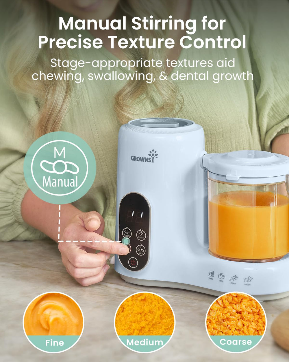 Grownsy nutrient-preserving steaming keeps vitamins intact.