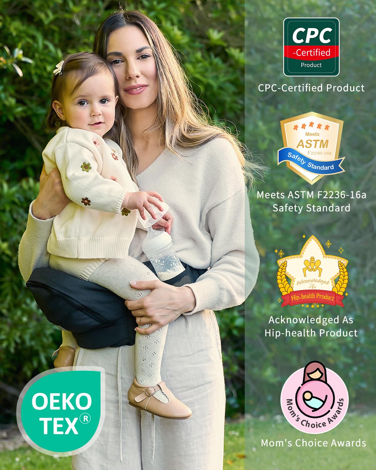 Grownsy padded abdominal pad eases pressure during long walks with baby.