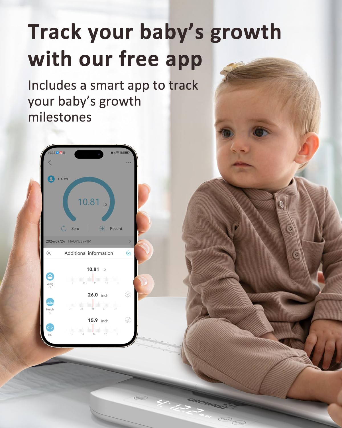 GROWNSY scale with 330 lbs capacity supporting infants, pets, and adults