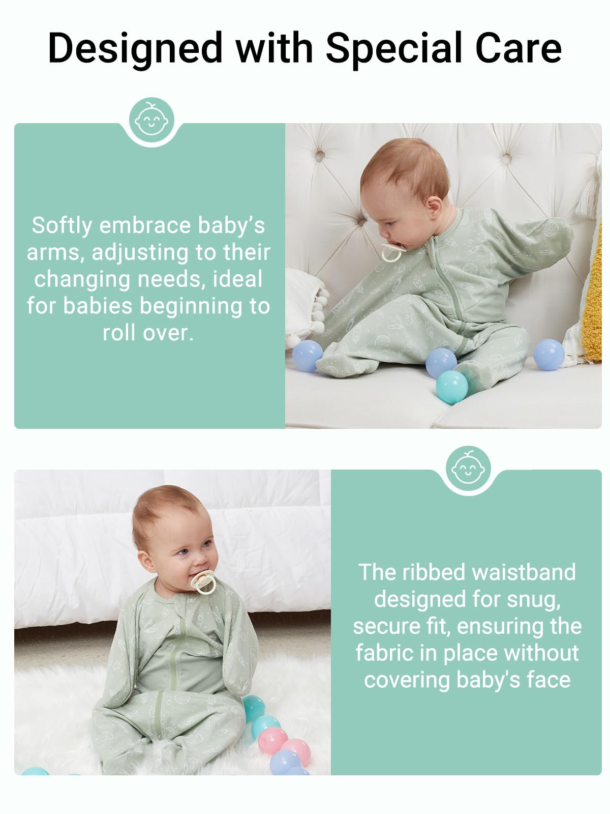 Grownsy soft breathable fabric feels gentle on baby's skin