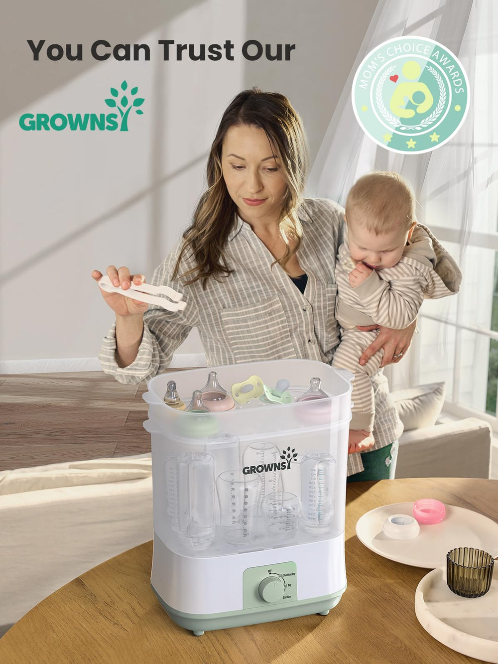 Grownsy storage mode preserves sterile bottles for 72 hours.