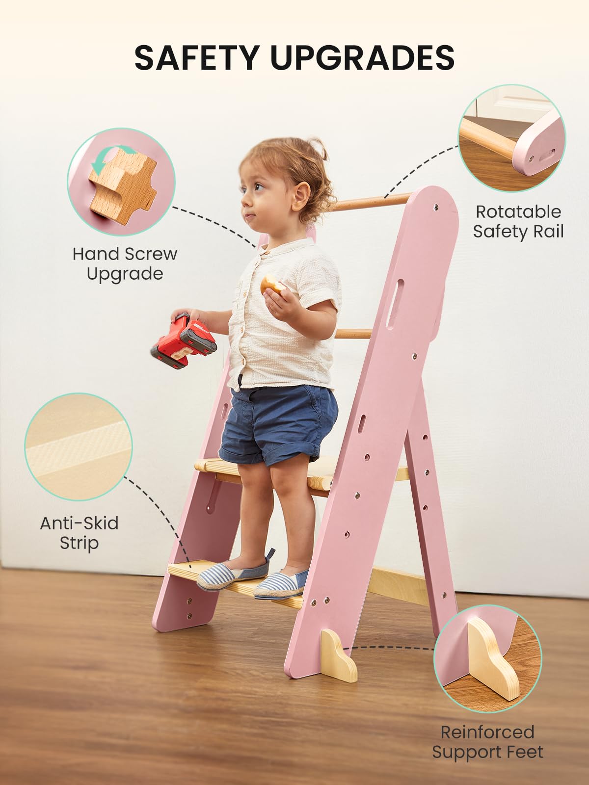 GROWNSY toddler stool with detachable safety net and guardrails