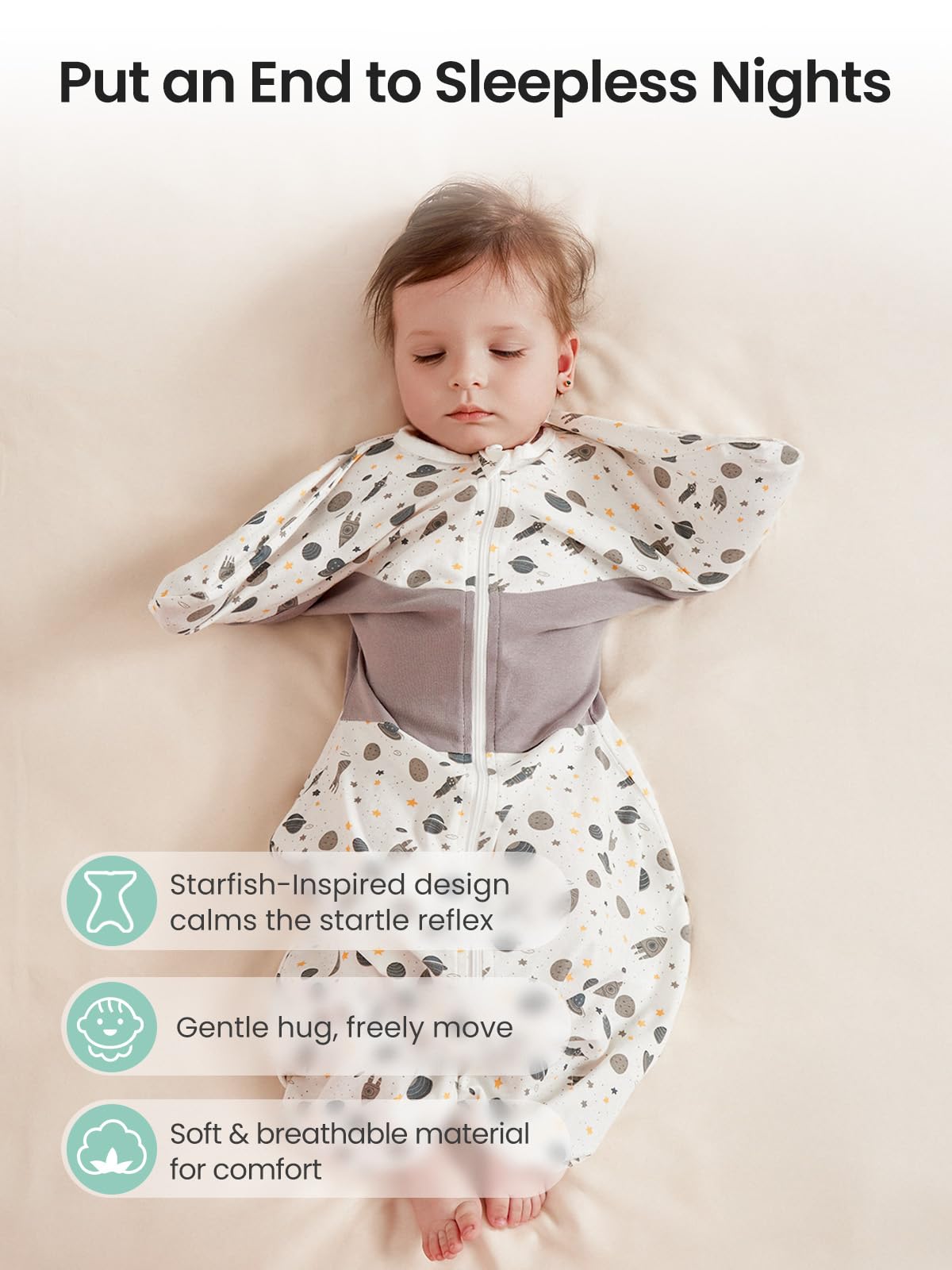 GROWNSY foot-button feature allows feet to stay free when desired.