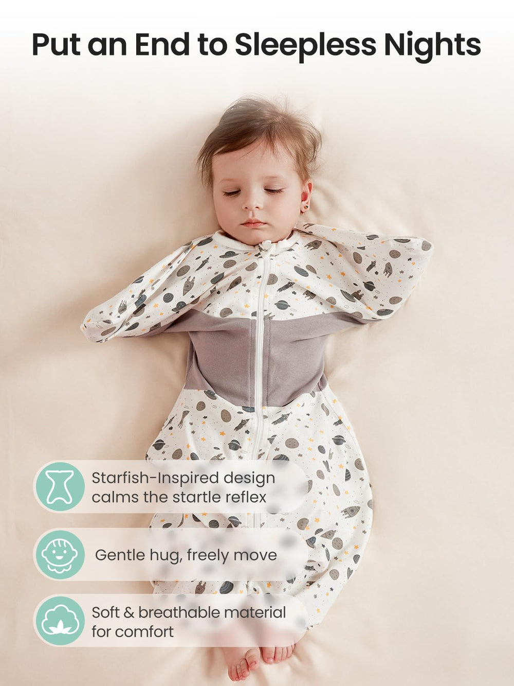 GROWNSY foot-button feature allows feet to stay free when desired.