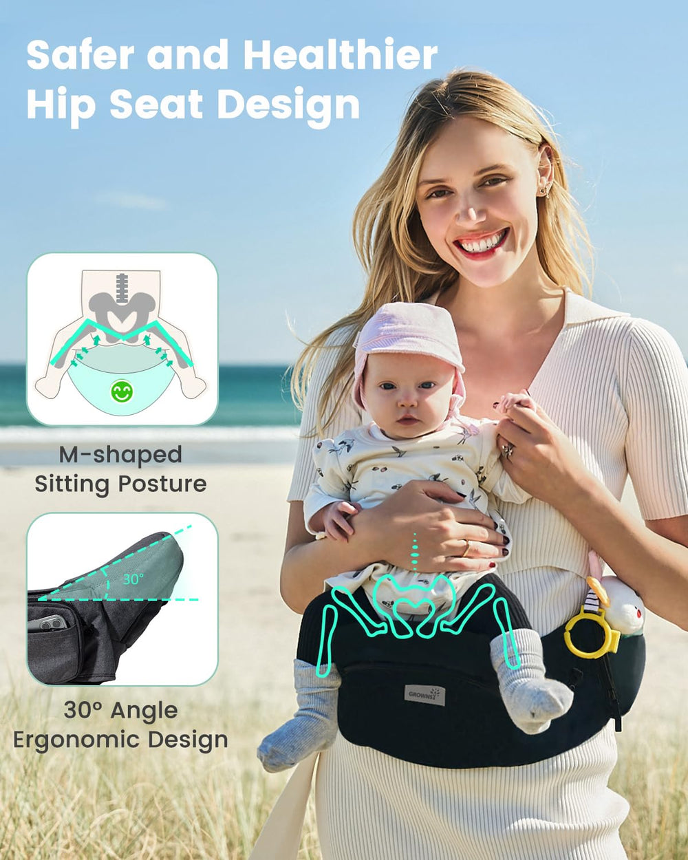 Grownsy two-way zipper pockets allow quick access to belongings on the go.