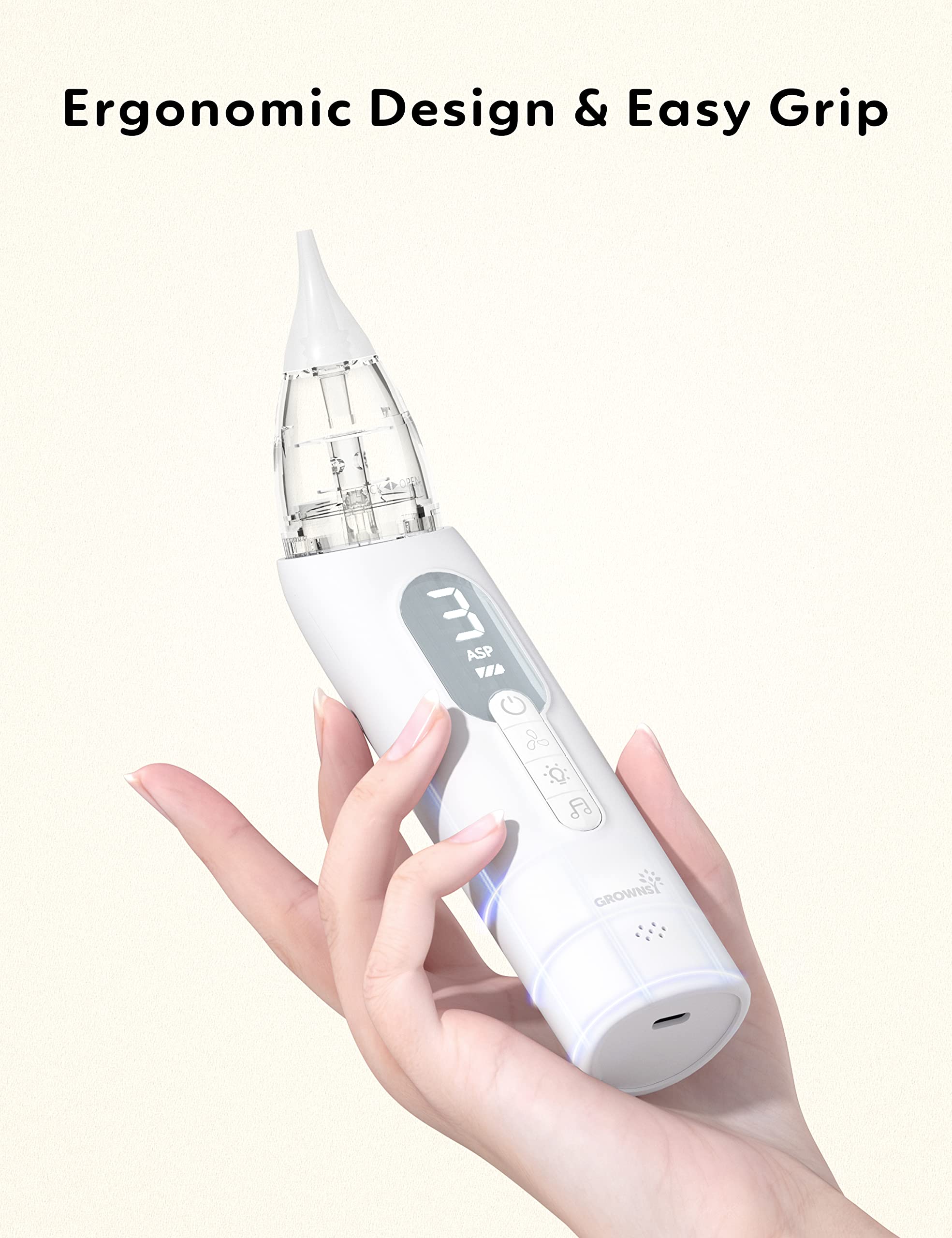 Grownsy Upgrade Nasal Aspirator pause function allows controlled operation during sessions.