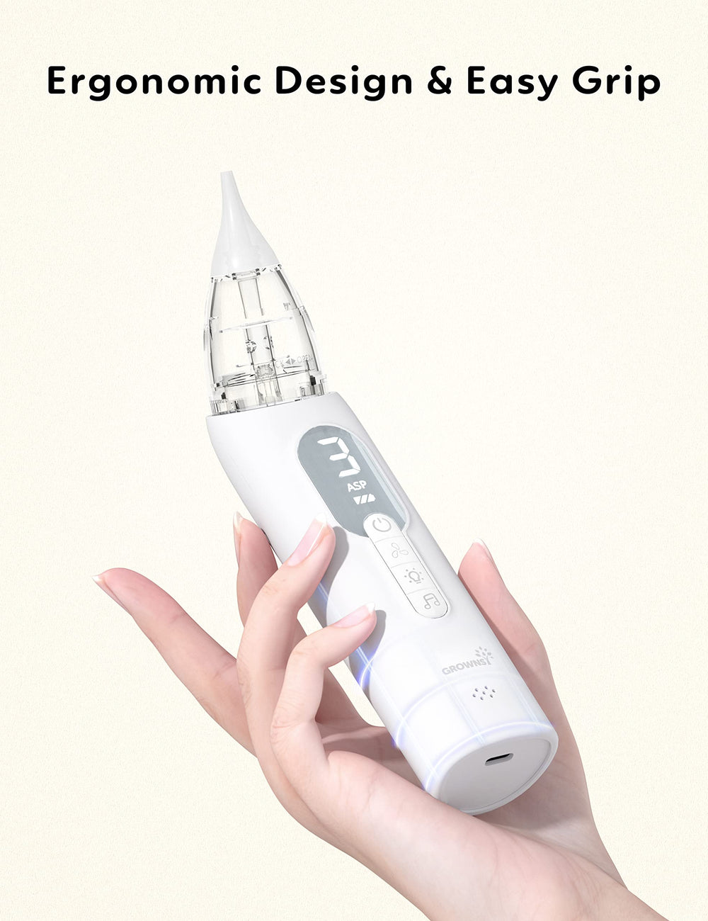 Grownsy Upgrade Nasal Aspirator pause function allows controlled operation during sessions.