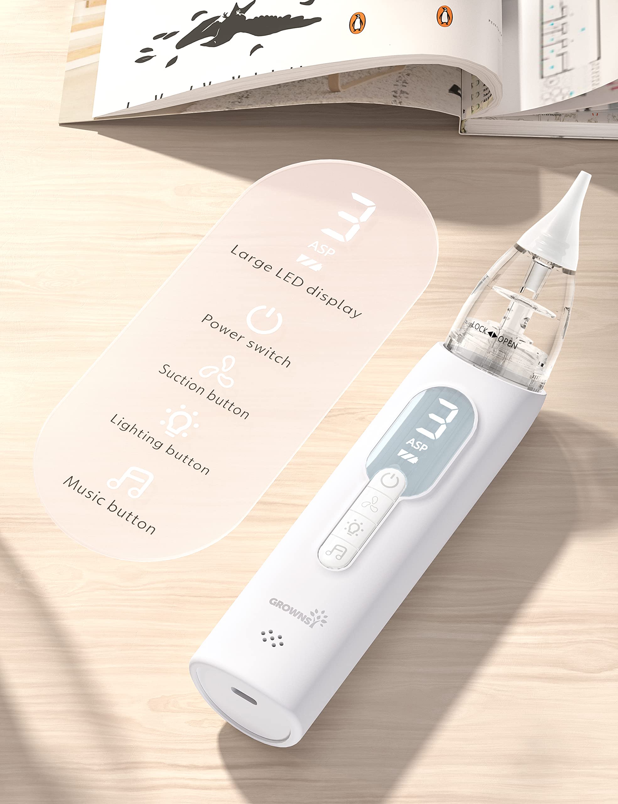Grownsy Upgrade Nasal Aspirator removable reservoir enables easy cleaning after use.