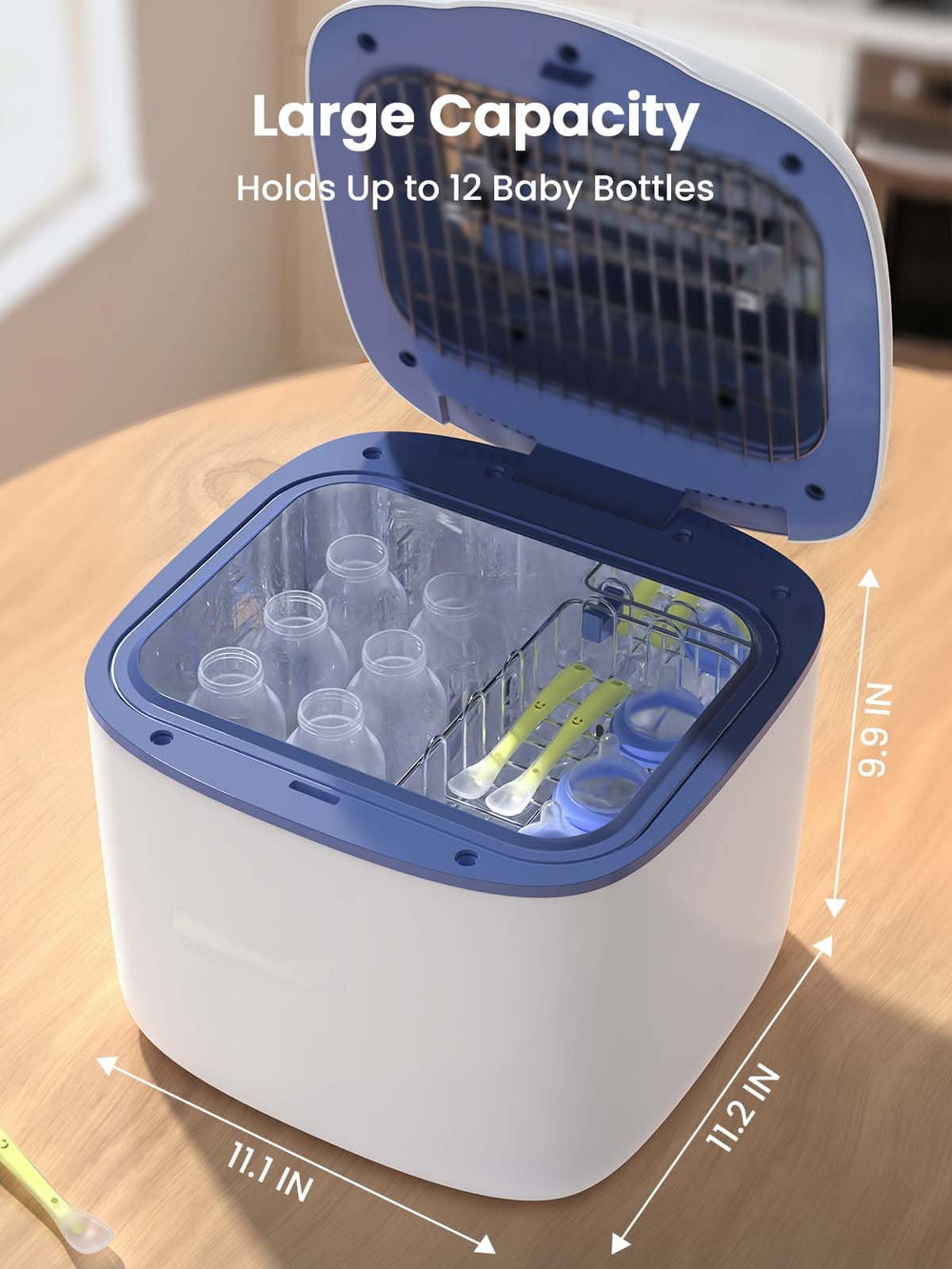 Large capacity interior fits up to 12 bottles for busy families