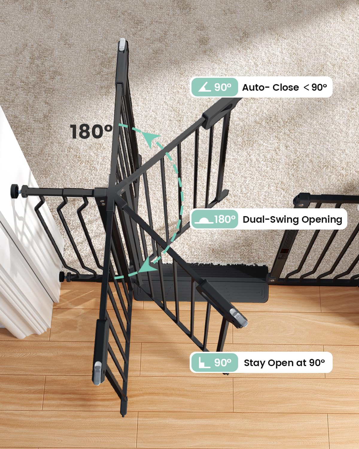 GROWNSY walk-through wide-gate enables smooth doorway passage.