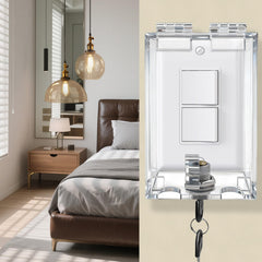 Groword wall switch guard cover in crystal-clear acrylic protects children from accidental operation.