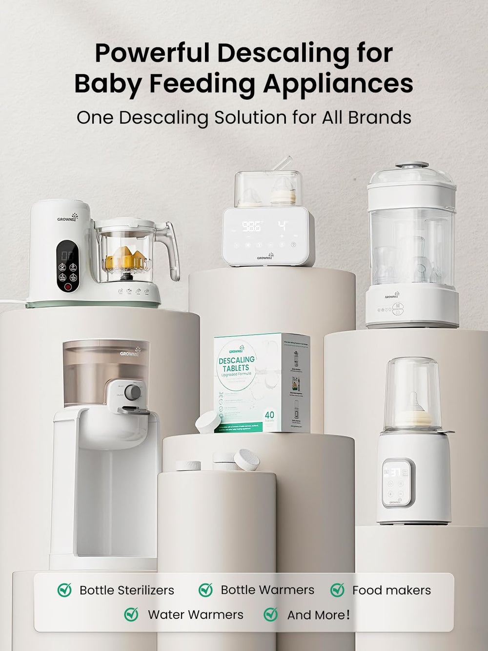 GROWNSY descaling tablets for baby food maker tackle mineral deposits for smoother operation.
