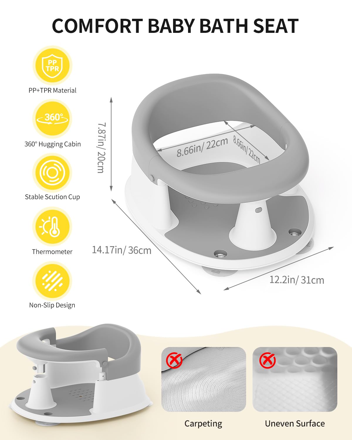 GrowthFun bath seat for 6-12 months offers stable seating for playful, relaxed baths.
