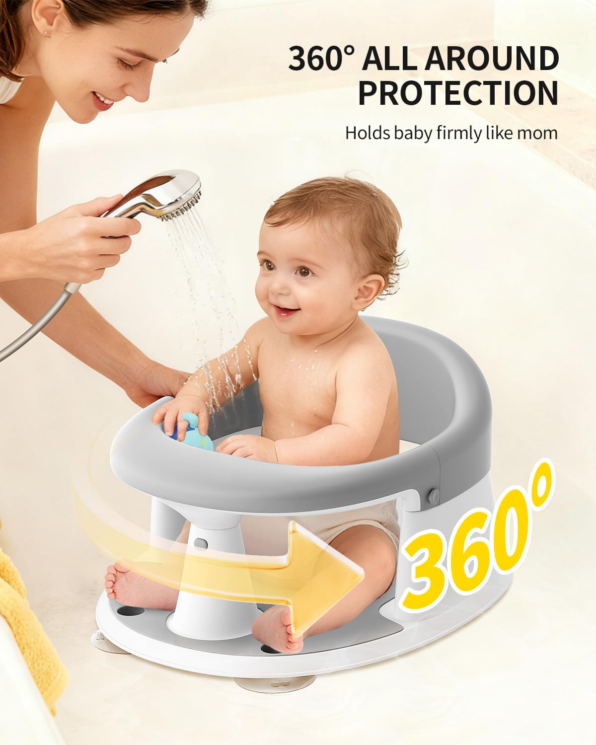 GrowthFun bath seat with four strong suction cups for firm, slip-free placement.