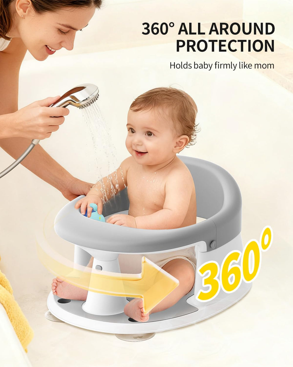 GrowthFun bath seat with four strong suction cups for firm, slip-free placement.