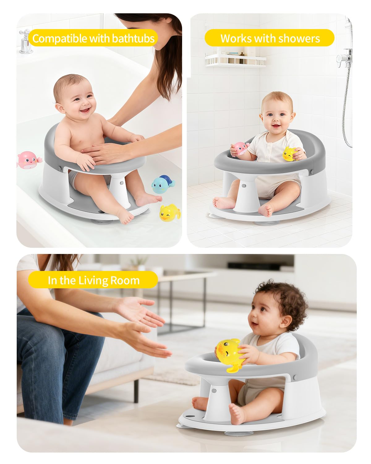 GrowthFun compact bath time seat ideal for travel, hotels, and home use.