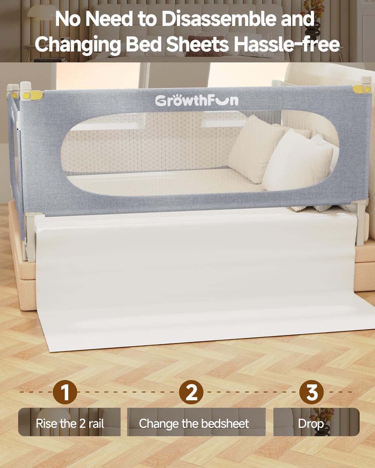 GrowthFun bed rail available in four sizes to fit different beds.