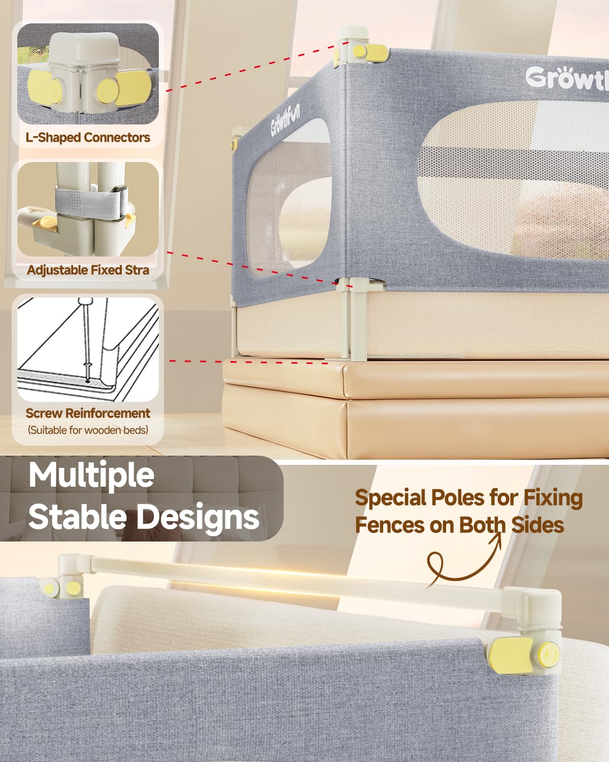 GrowthFun four-point connection system enhances stability and minimizes movement.