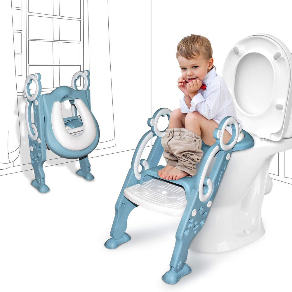 GrowthPic toddler potty seat with foldable step in blue for space-saving use