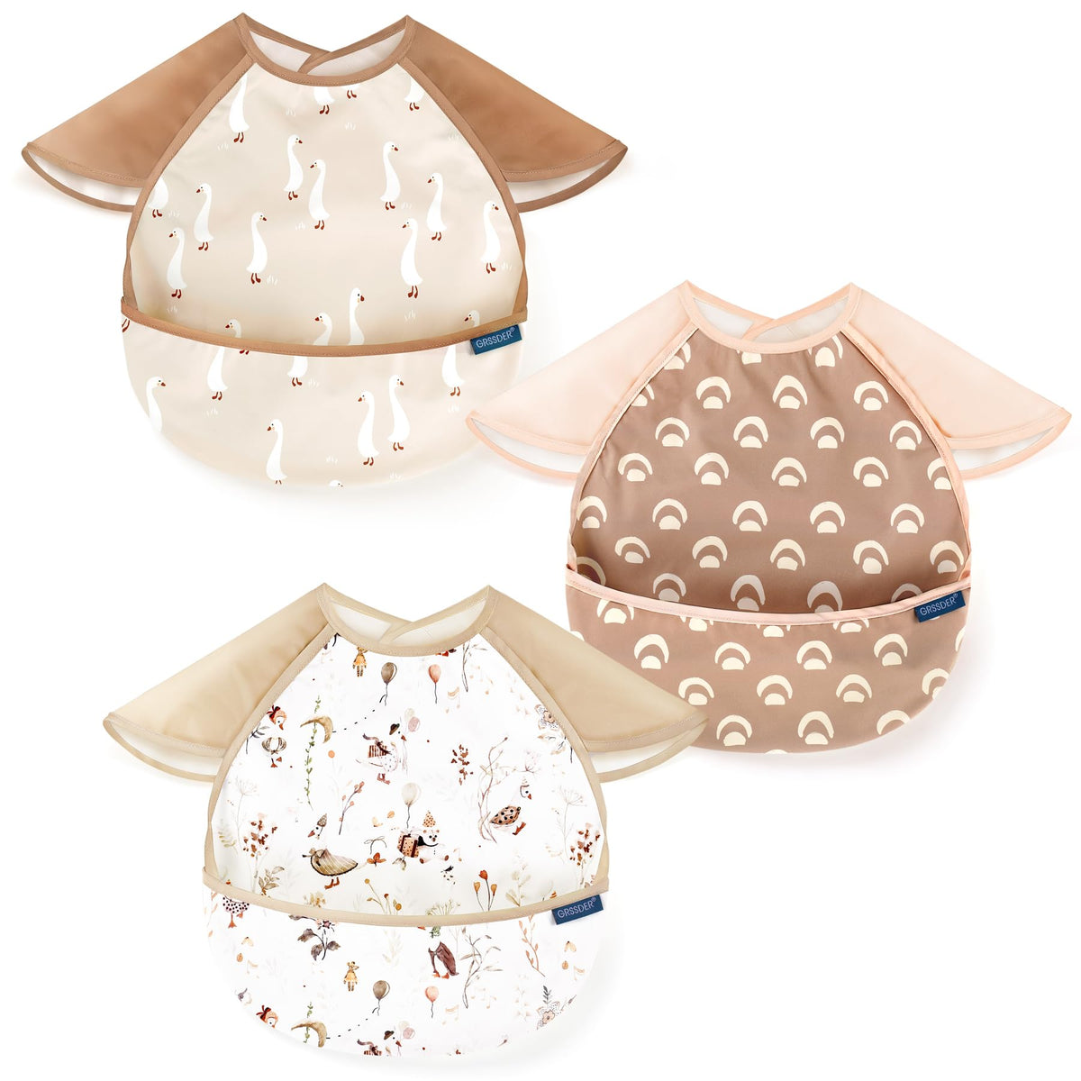 GRSSDER 3-pack bibs pattern closeup promotes joyful mealtimes with mess-free style